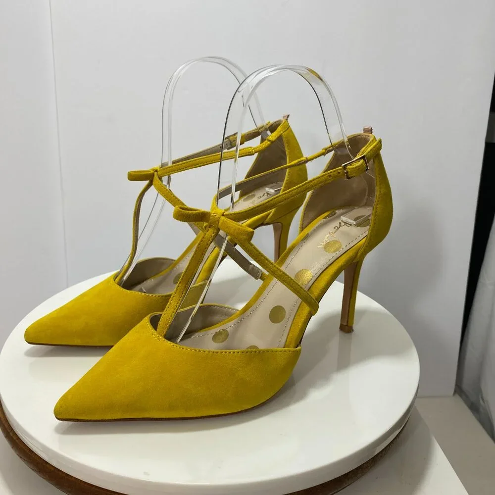 Boden Genuine Suede Leather Pointed Toe Jennifer T Bar Heels 7 Mustard Party Bow